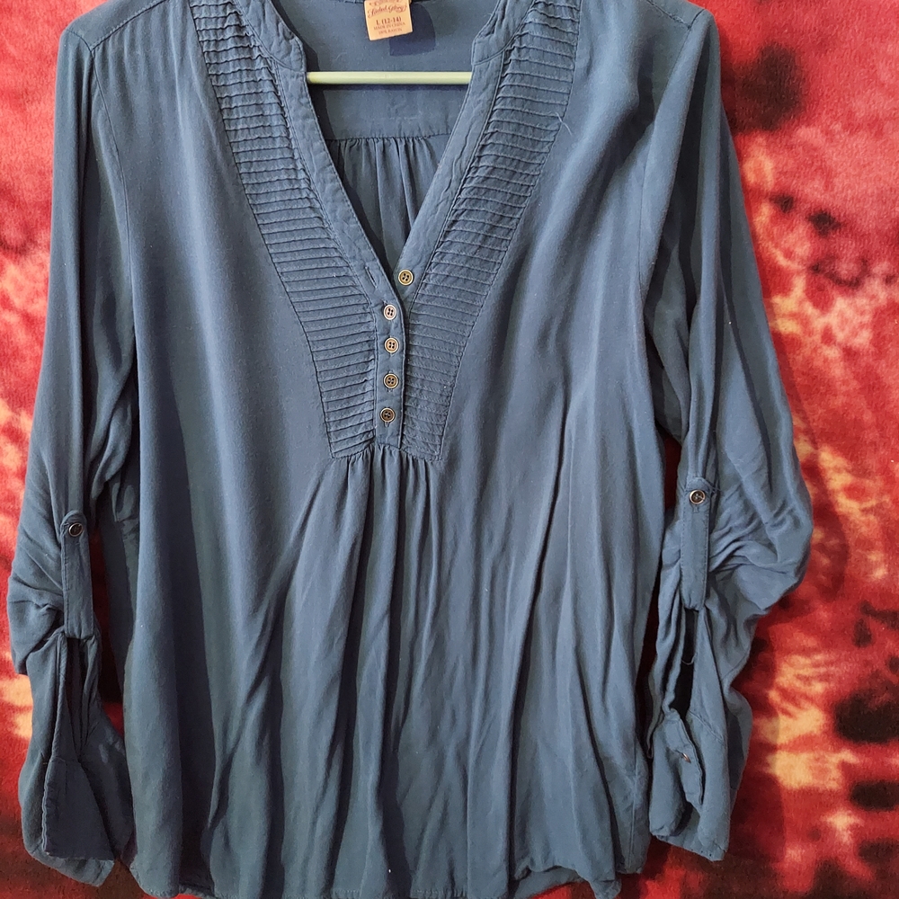 Faded Glory Blue V-Neck Tunic Blouse